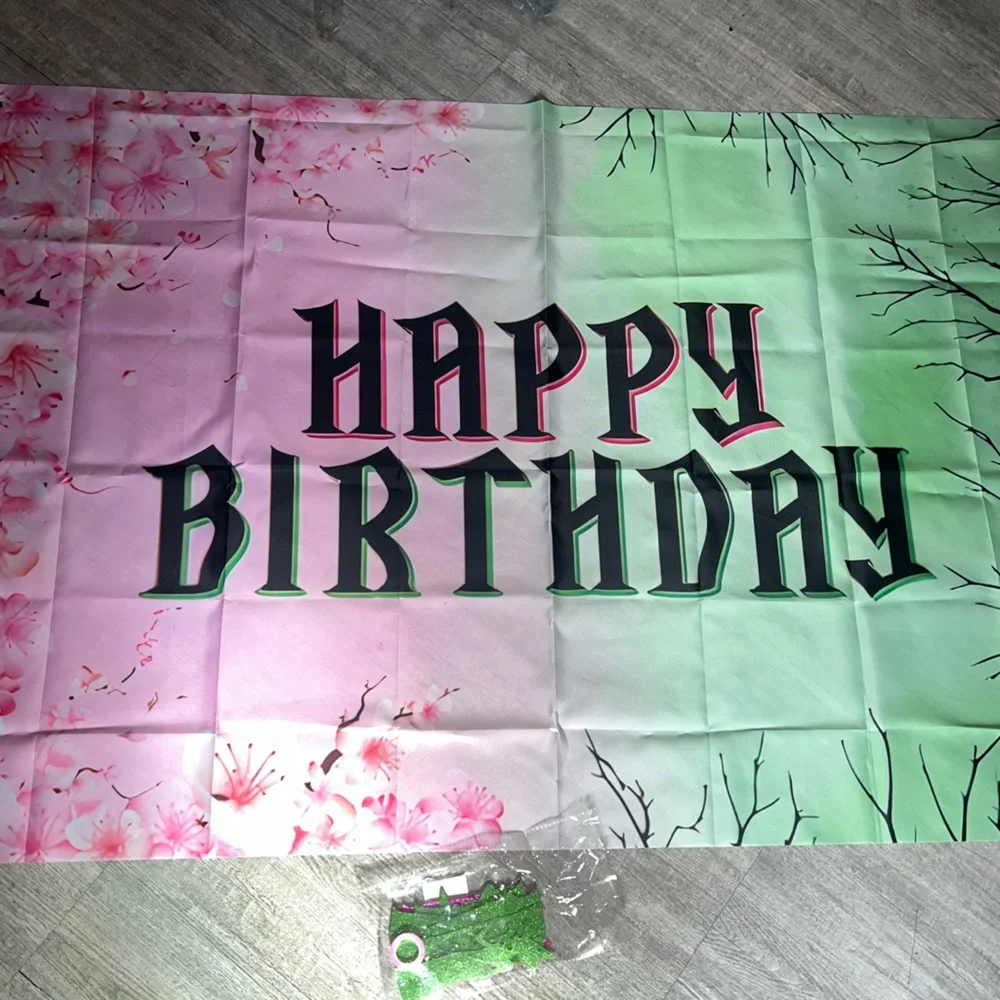 2x - WICKED MOVIE style Pink & Green Happy Birthday Banner + small banner